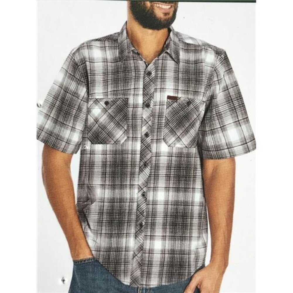 Orvis Mens  Short Sleeve Spread Collar Woven Tech Shirt (Gray Plaid, Small)